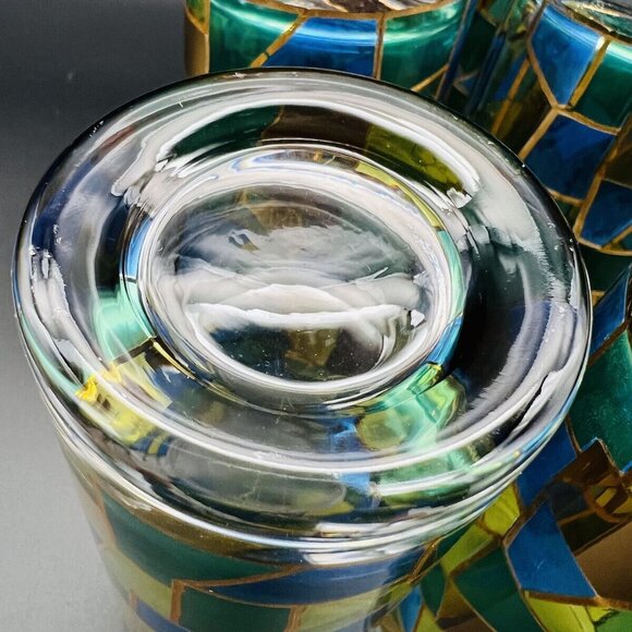 Vtg MCM West Virginia Glass Cocktail Set 22K Gold Mosaic 7 pc 50 oz Pitcher - Picture 8 of 16
